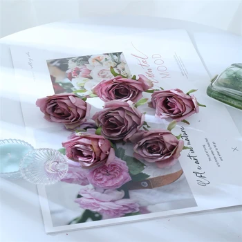 10 шт./лот, имитация цветов Розы, фотография головки поддельного цветка, Свадебное украшение для дома, имитация розы во французском ретро стиле.