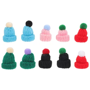 10шт Вязаные мини-шапки, принадлежности для рукоделия, вязаные крючком мини-шапки с помпонами, кепки (разноцветные)