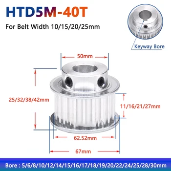 1шт 40 зубьев шкива ГРМ HTD5M 40T 5M Синхронное колесо с шагом для ширины ленты 10 15 20 25 мм Диаметр 5 6 8 10 12 14 15 16- 30 мм