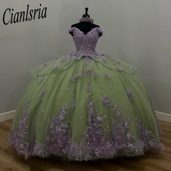 2023 Мексиканские Розовые Пышные платья с 3D Цветочной аппликацией Vestidos XV Años Sweet 16 robe de soirée