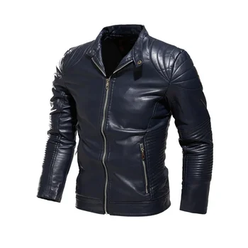 2023 Мужская куртка Кожаная куртка однотонный мотоциклетный костюм Модная плюшевая кожаная куртка