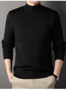 2023, Свитер с полувысоким вырезом, мужской плюшевый утолщенный цельный плюшевый Универсальный осенне-зимний свитер черного темно-серого цвета