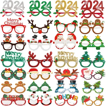 2024 Рождественская Новогодняя Оправа для очков Санта Клаус Рождественская Елка Бумажные Очки Navidad Украшения для вечеринки Реквизит для фотографий Подарки для детей Ноэль