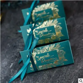 30 шт. /лот Роскошные Зеленые Свадебные коробки для конфет С лентами Креативная подарочная бумажная коробка 11,5 * 6 * 5 см Футляры для хранения сахарной посуды