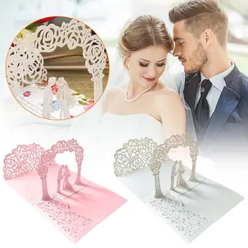 3D Пригласительные открытки для жениха и невесты на свадьбу с персиковыми цветочными румянами, Индивидуальные приглашения с лазерным освещением, белые, синие, карманные, розовые C W7N1