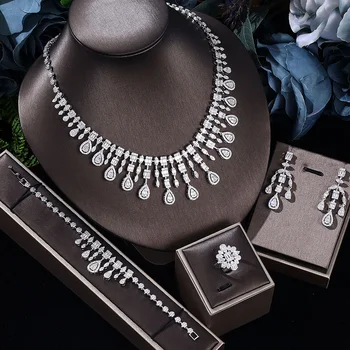 4шт Свадебные комплекты ювелирных изделий с цирконием для женщин, роскошные Свадебные комплекты ювелирных изделий с кристаллами CZ в Дубае, Нигерия