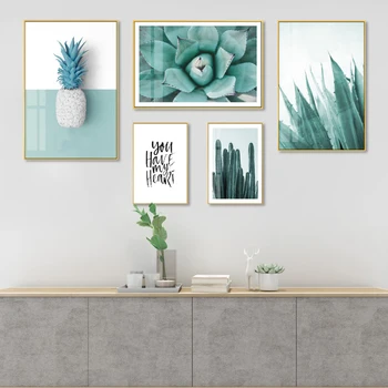 5 видов плакатов с растениями с одним заклинанием, современные мятно-зеленые принты с ананасом, настенное искусство в скандинавском стиле, холст, украшение дома в гостиной