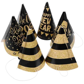 6 Шт Бумажные Вечерние Шляпы Новогодние Украшения Конусообразная Шляпка для Детей 2024 Счастливые Принадлежности Для Ванной Комнаты Aldult Caps
