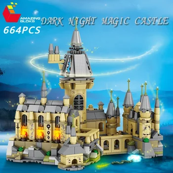 664ШТ Строительные блоки Волшебного замка Темной ночи, вид на город, модель сказочного замка, кирпичи, украшения, Рождественские подарки для детей