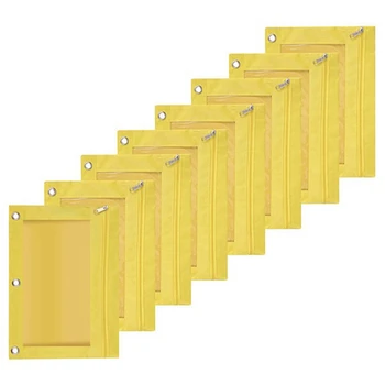 8 шт. пенал большой емкости с тремя отверстиями, сумка для файлов, прочный чехол для папок с прозрачным окошком желтого цвета