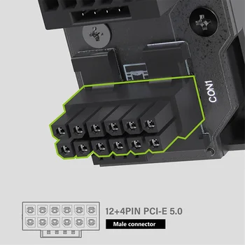 ATX3.0 12VHPWR 12 + 4 16Pin PCIe5.0 Кабель Питания Мощностью 450 Вт, Адаптер с 180-градусными Разъемами для RTX 4090 4080 4070, Черный