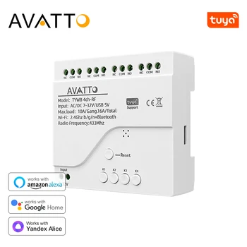AVATTO Tuya WiFi Smart Motor Switch Модуль RF 433 Радио Пульт дистанционного управления 4 Канала Медленное реле Работает с Alexa Google Home