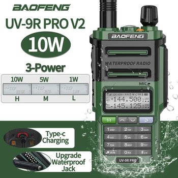 Baofeng UV-9R Pro V2 Водонепроницаемая Портативная Рация IP68 Type-C Зарядное Устройство Vhf Uhf Ham CB Радио 50 КМ Long Range Upgrade UV-9R Plus
