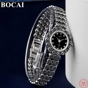 BOCAI S925 Браслеты из Стерлингового Серебра для Женщин 2023 Новые Женские Модные Часы с Простым рисунком Argentum, браслет на ремешке, наручные часы
