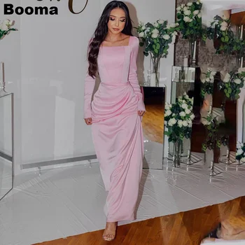 Booma Pink, элегантные вечерние платья русалки с длинными рукавами, плиссированные платья для выпускного вечера для женщин, длинные платья для официальных мероприятий