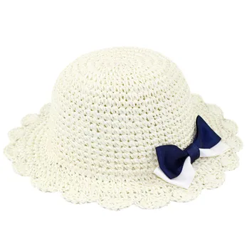 Connectyle Детская складная солнцезащитная шляпа из бумажной соломы с широкими полями, дышащие легкие пляжные солнцезащитные шляпы с бантом для девочек