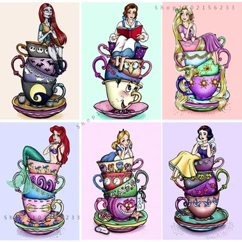 Disney 5d Diy Алмазная Роспись, Чашка с мультяшным персонажем Принцессы, Новый Горный хрусталь, Высококачественная Вышивка, Мозаика для домашнего декора