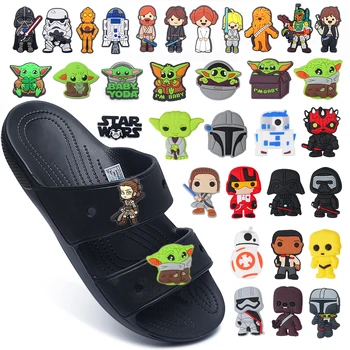 Disney Star Wars Yoda Брелок для обуви Croc Drnaments Сандалии Аксессуары Украшения из ПВХ Ремешок для запястья Детский подарок Оптом