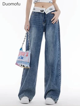 Duomofu Американские винтажные манжеты, Свободные Женские Широкие брюки, Летние Классические Облегающие Модные Повседневные Прямые женские джинсы с высокой талией