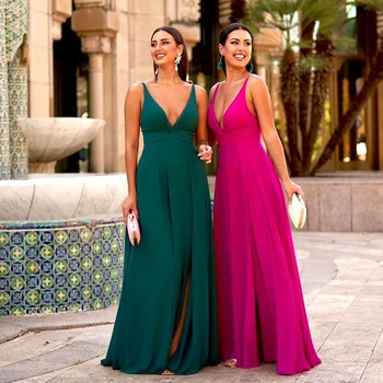 Eightree 2023 Вечерние платья для выпускного вечера трапециевидной формы, Шифоновое платье с V-образным вырезом и высоким разрезом, вечерние платья для коктейлей в Саудовской Аравии Нестандартного размера
