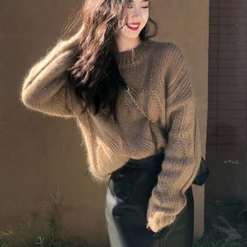 Gidyq/ Осенний Женский вязаный свитер, Корейский модный уличный свитер, Свободный джемпер с длинным рукавом, повседневный женский универсальный пуловер, новинка