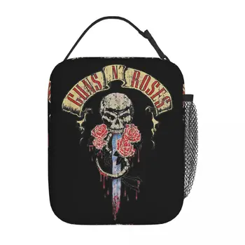 Guns N Roses С черепами, Изолированная сумка для ланча, Большой контейнер для ланча, сумка-холодильник, Тоут, Ланч-бокс для пикника в Колледже, Мужчины, Женщины