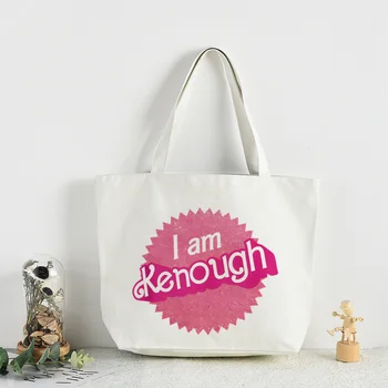 I Am Kenough Women Женская Складная Холщовая сумка Через плечо, Холщовая сумка-тоут, Эко-сумка Для покупок, Холщовая сумка-Тоут, Повседневная сумка Для Ежедневного использования