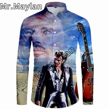 Johnny Hallyday 3D Рубашка, Гавайская рубашка, Мужская Летняя Рубашка С Длинным рукавом, Мужские Рубашки 2023, рубашка Оверсайз 5XL, Camisas Masculinas-0178