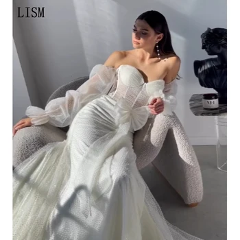 LISM Милое Элегантное Пляжное Свадебное платье с рукавами из шифона длиной до пола, Vestidos De Novia, иллюзия изящества, Большие размеры