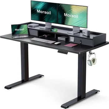 Marsail Черный, 48 x 24 дюйма, регулируемый по высоте электрический письменный стол с двумя выдвижными ящиками и 4 предустановленными настройками памяти