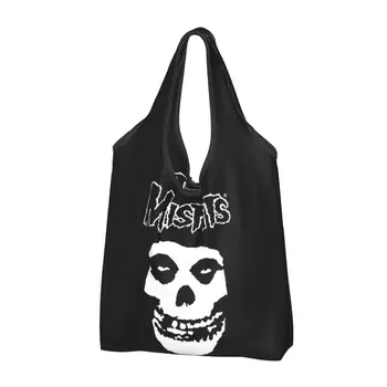 Misfits Skull Большие сумки многоразового использования для покупок, моющиеся Складные сумки для продуктов, Легкие подарочные сумки-тоут, долговечные