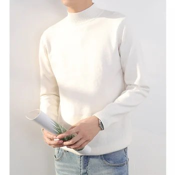 MRMT 2023 Совершенно Новый мужской свитер с высоким воротом, тонкий свитер базовой вязки в корейском стиле, трендовый арт, чистый цвет, Белый топ