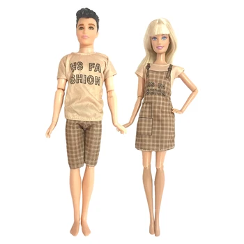 NK 2 комплекта модной кукольной одежды для куклы Барби Для пары кукол Кен Повседневная одежда Рубашка коричневые брюки Одежда Аксессуары Подарок для ребенка Игрушка
