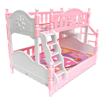 NK1 Комплект Кровать Игровой домик для девочки Имитация Европейской мебели Принцесса Двуспальная кровать с лестницей Игрушки для куклы Барби Аксессуары Игрушки
