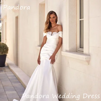 Pandora Атласная русалка с открытыми плечами, простые платья невесты цвета слоновой кости длиной до пола, элегантные вечерние свадебные платья для женщин 2024 г.