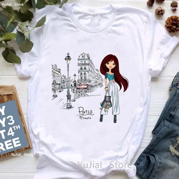 Paris Eifel Tower Girl Love Футболка с принтом французского Бульдога, женская летняя модная футболка с коротким рукавом, милая повседневная футболка Femme