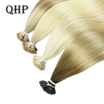 QHP Натуральное Оригинальное наращивание человеческих волос Кератиновые капсулы с прямым плоским наконечником для волос 1 г / прядь 50шт Цветное наращивание волос