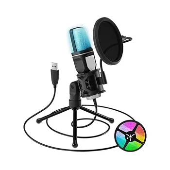 RGB USB Конденсаторный микрофон Кардиоидный игровой микрофон с амортизатором