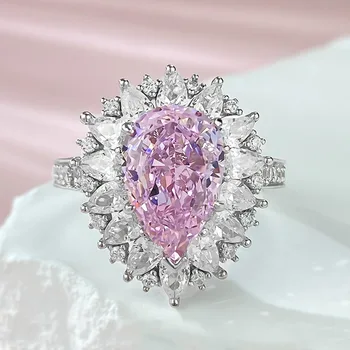 S925 Серебро 8 * 12, Высокоуглеродистая алмазная пудра, Бриллиантовое кольцо с каплей воды для женщин, Европейская и американская роскошная мода Оптом