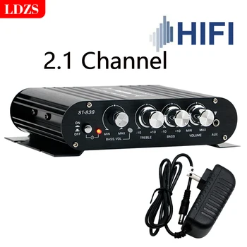 ST-838 Усилитель HIFI 2.1-Канальный Автомобильный MP3 Мини-Усилитель AUX Вход Регулировка высоких и низких частот Super Bass 80WX2 + 80W Черный Серебристый