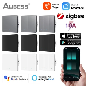 Tuya Zigbee ЕС, Великобритания, Модуль автоматизации Smart Light Button Switch Без нейтрального провода, приложение Smart Life, Удаленная поддержка Alexa Google Home
