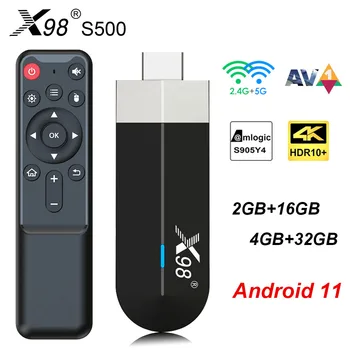X98 S500 Android 11 TV Stick Smart TV Box Amlogic S905Y4 2G16G/4G32G AV1 4K 60 кадров в секунду 2,4 G и 5G Двойной Wifi X98 Ключ Телеприставка