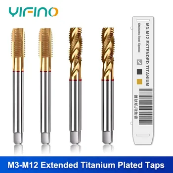 YIFINO M3-M12 Удлиненные метчики с титановым покрытием Из нержавеющей стали, специальные инструменты для нарезания спиралей /наконечников на обрабатывающем центре с ЧПУ