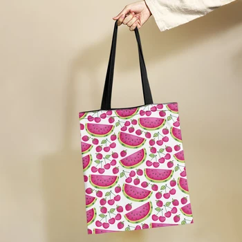 Yikeluo Тропические фрукты, Арбуз, клубника, вишня, дизайнерская повседневная сумка для девочек, Розовая Холщовая сумка для покупок многоразового использования