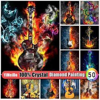 YiMeiDo 100% Картина из кристаллов и бриллиантов, Гитара Музыкальная, Сделай сам, Вышивка, Алмазная Мозаика, Декорации, Стразы, Подарок для домашнего декора.
