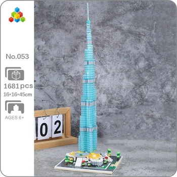 YZ 053 World Architecture Дубай Башня Бурдж-Халифа Квадратная модель дерева Мини Алмазные блоки Кирпичи Строительная игрушка для детей без коробки