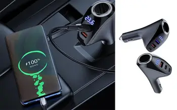 Автоматическое зарядное устройство для автомобильного прикуривателя Автомобильный интерьер Многофункциональный телефонный адаптер Автомобильный цифровой дисплей Зарядное устройство для планшетов высокой мощности USB