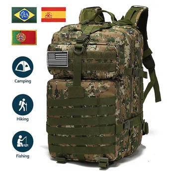 Армейский тактический рюкзак объемом 30 л/50 л, мужская походная сумка большой емкости, военные походные сумки, цифровой зеленый рюкзак в джунглях с нашивкой с флагом