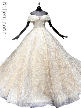 Белое свадебное платье для новобрачных, свадебное бальное платье с открытыми плечами, Vestidos De Novia, платья для новобрачных с длинным шлейфом и вышивкой