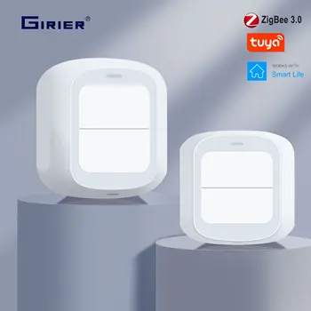 Беспроводной кнопочный переключатель GIRIER ZigBee/WiFi для домашней автоматизации, 2 группы, мини-размер, требуется бесплатная установка Tuya Hub